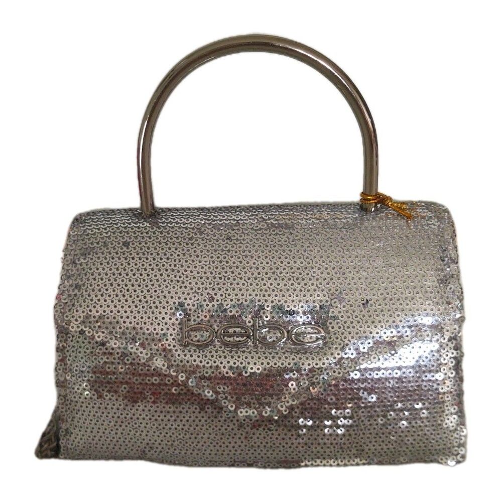 Bebe Luna Sequins Mini Satchel Purse NEW Evening Cocktail Party Wedding Silver